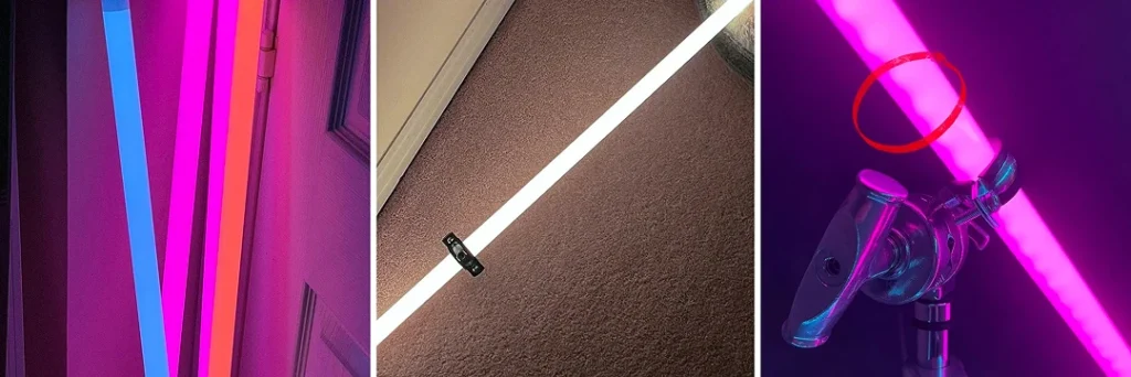 Кольорові LED-трубки рожевого та синього кольору, встановлені на штатив і вздовж дверного отвору
